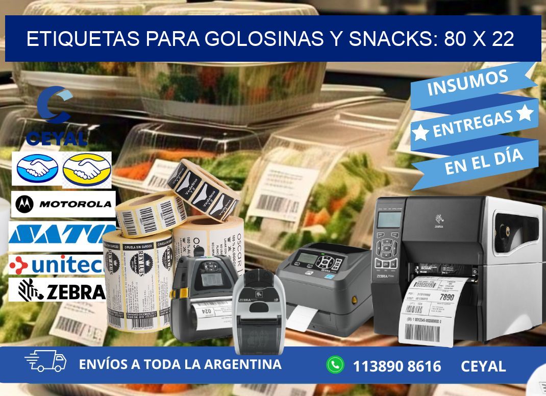 ETIQUETAS PARA GOLOSINAS Y SNACKS: 80 x 22