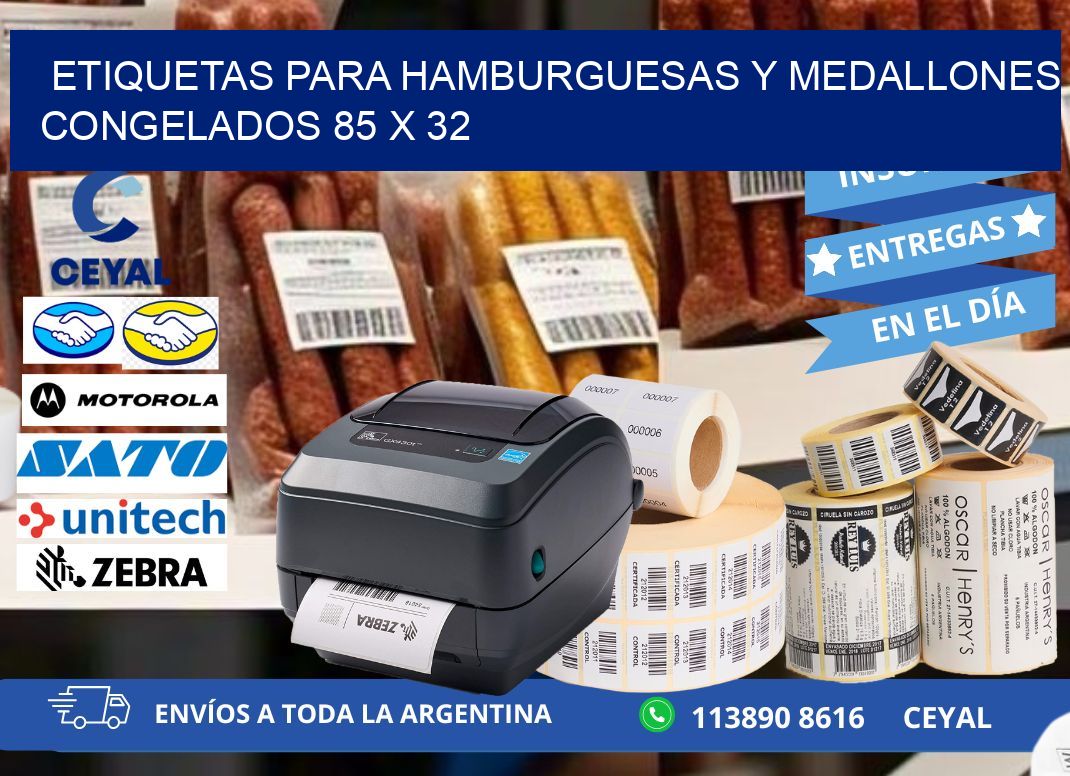ETIQUETAS PARA HAMBURGUESAS Y MEDALLONES CONGELADOS 85 x 32