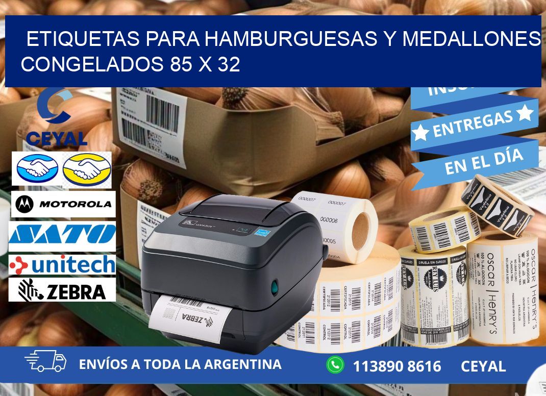 ETIQUETAS PARA HAMBURGUESAS Y MEDALLONES CONGELADOS 85 x 32