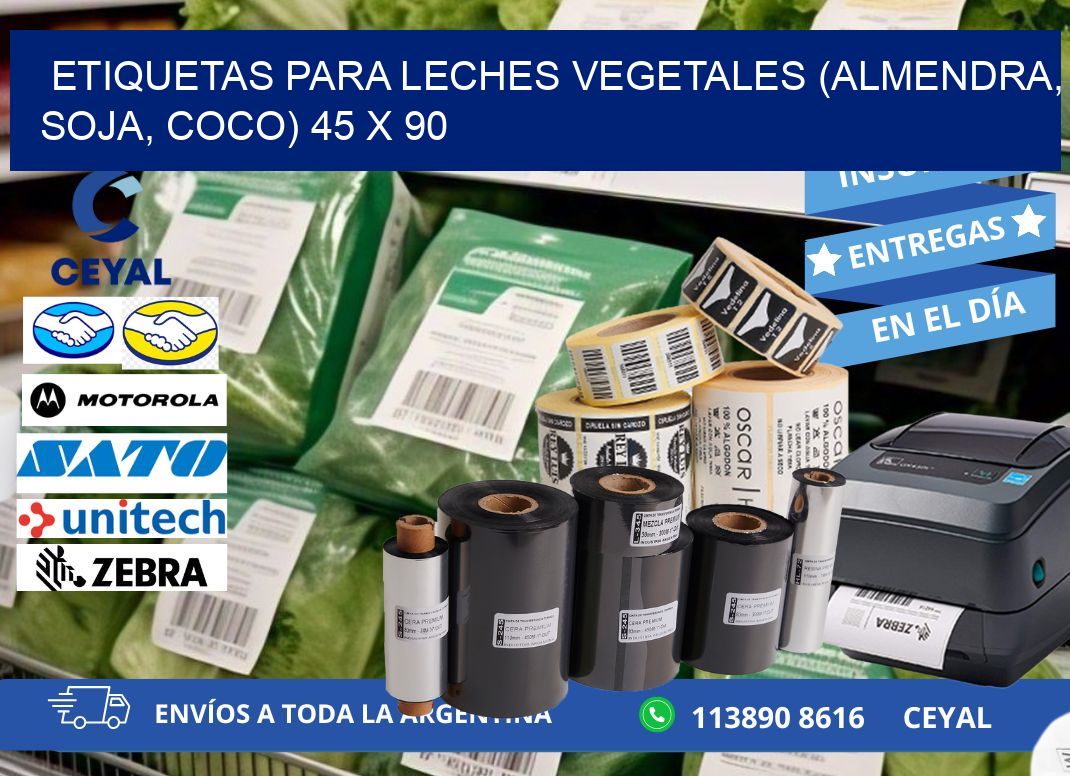 ETIQUETAS PARA LECHES VEGETALES (ALMENDRA, SOJA, COCO) 45 x 90