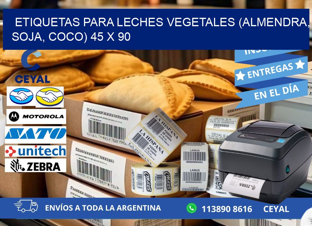 ETIQUETAS PARA LECHES VEGETALES (ALMENDRA, SOJA, COCO) 45 x 90