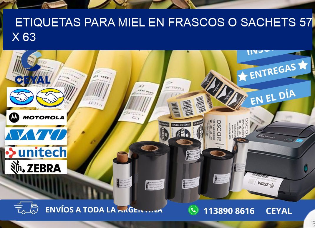 ETIQUETAS PARA MIEL EN FRASCOS O SACHETS 57 x 63