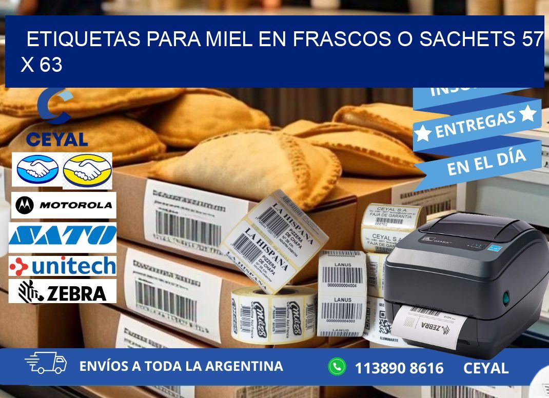 ETIQUETAS PARA MIEL EN FRASCOS O SACHETS 57 x 63