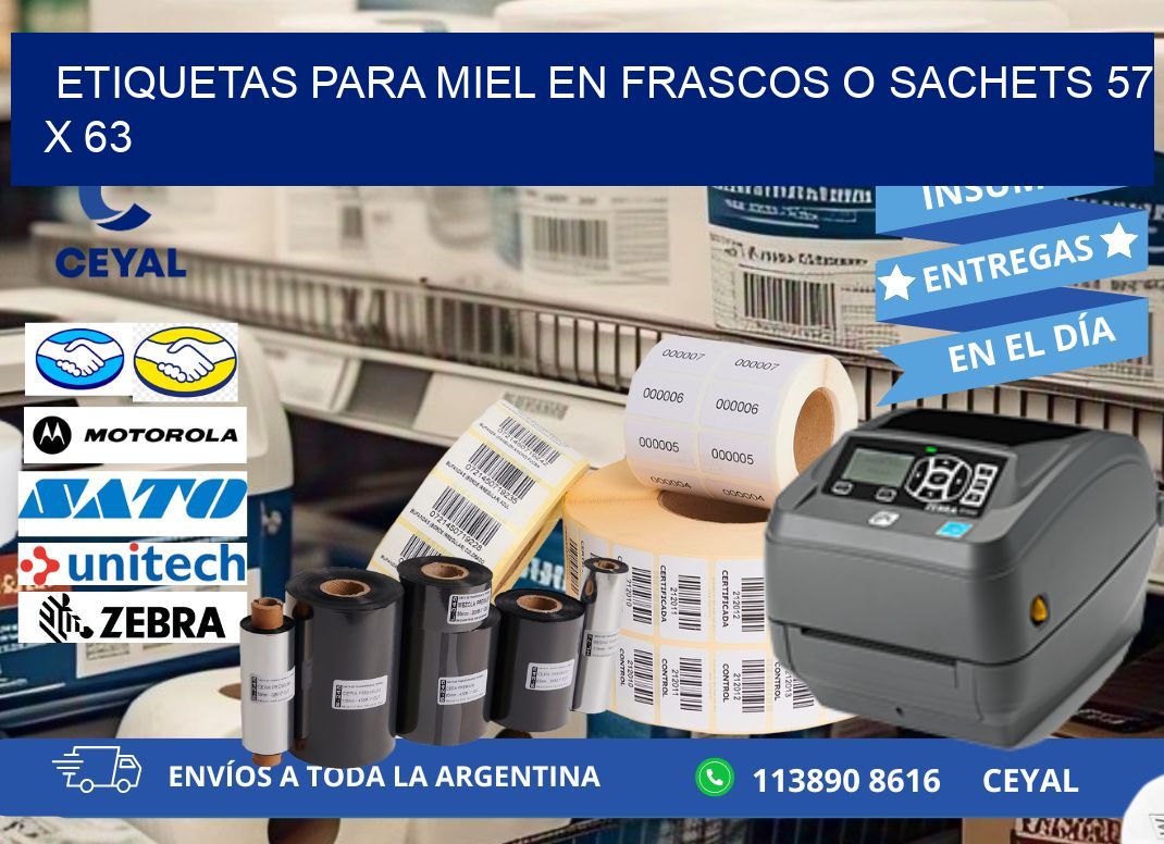 ETIQUETAS PARA MIEL EN FRASCOS O SACHETS 57 x 63