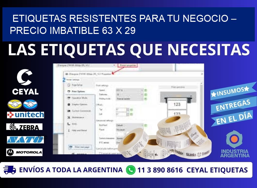 ETIQUETAS RESISTENTES PARA TU NEGOCIO – PRECIO IMBATIBLE 63 x 29