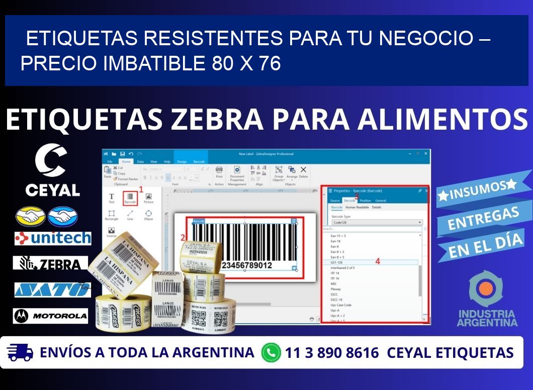 ETIQUETAS RESISTENTES PARA TU NEGOCIO – PRECIO IMBATIBLE 80 x 76