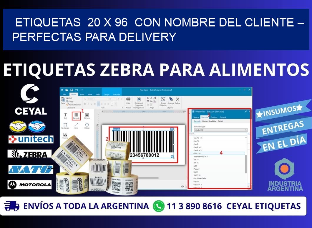 Etiquetas  20 x 96  con Nombre del Cliente – Perfectas para Delivery