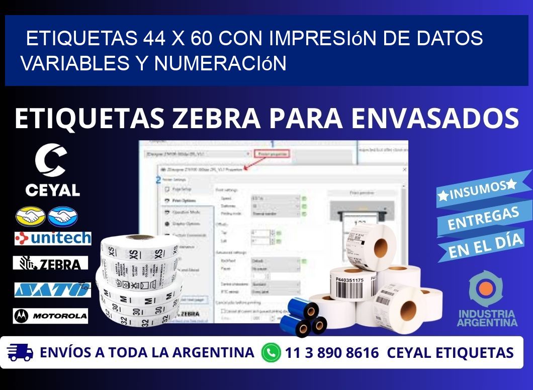 Etiquetas 44 x 60 con Impresión de Datos Variables y Numeración