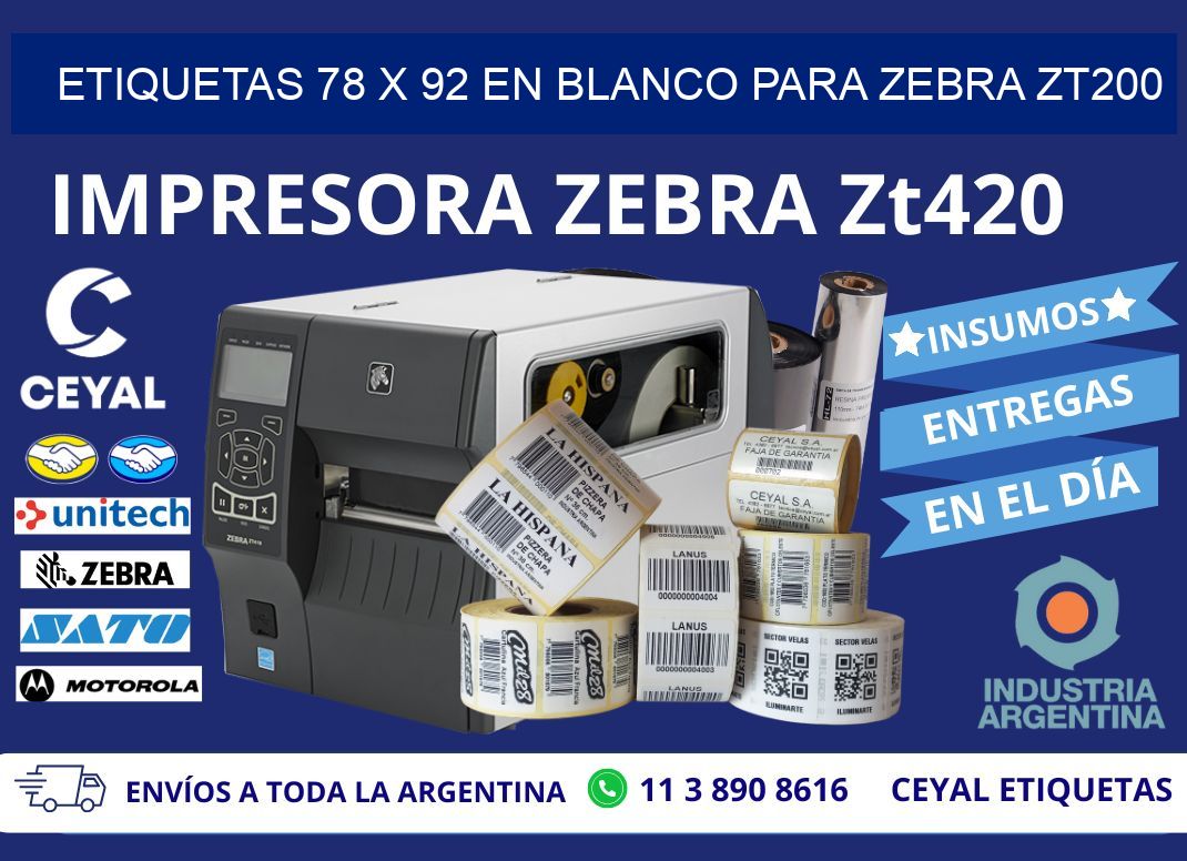 Etiquetas 78 x 92 en blanco para zebra zt200