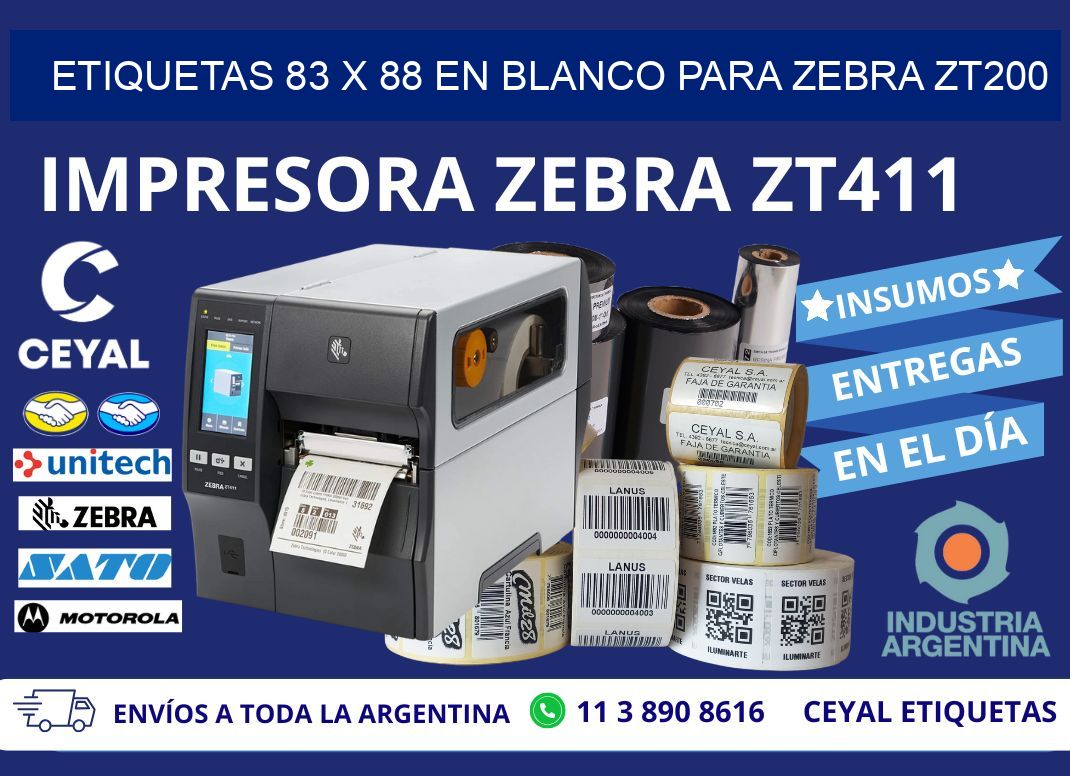 Etiquetas 83 x 88 en blanco para zebra zt200