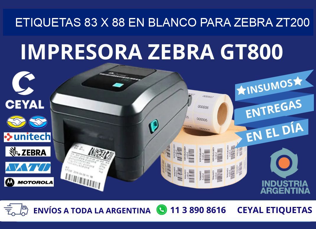 Etiquetas 83 x 88 en blanco para zebra zt200