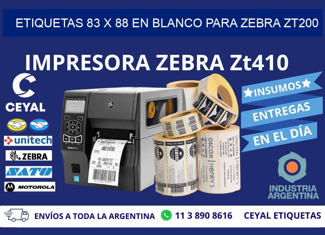 Etiquetas 83 x 88 en blanco para zebra zt200