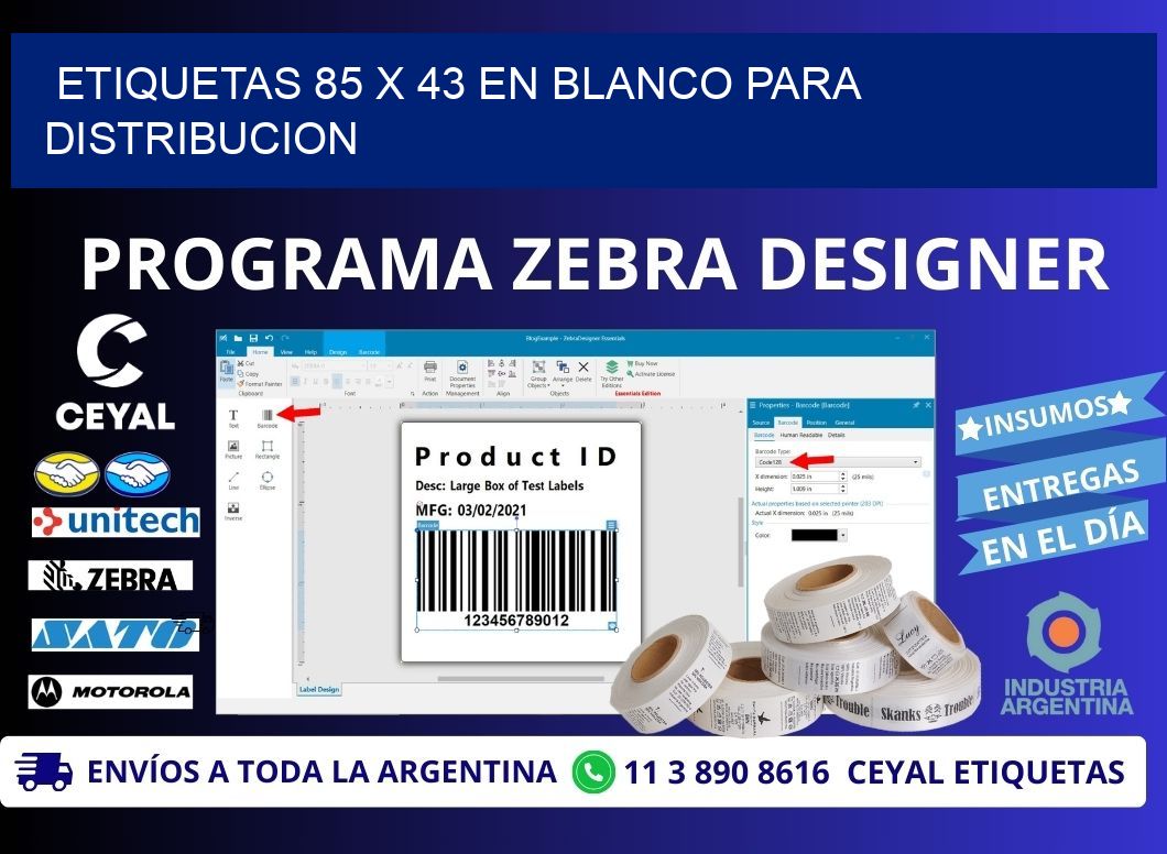 Etiquetas 85 x 43 en blanco para distribucion