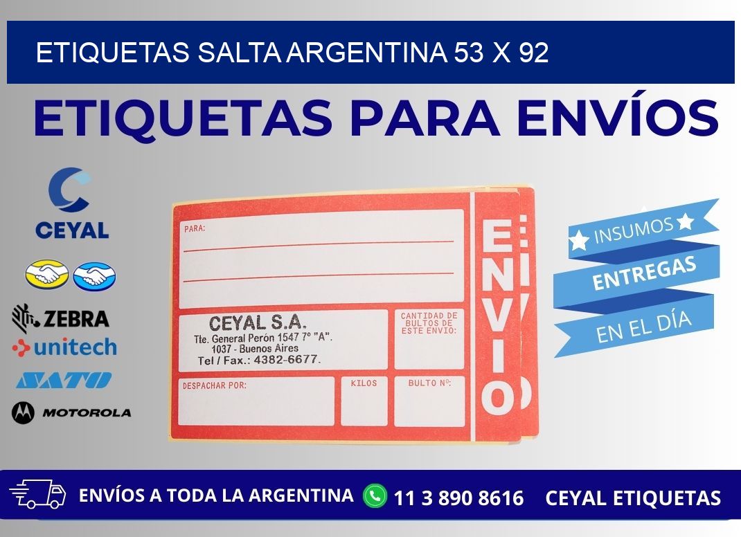 Etiquetas Salta Argentina 53 x 92