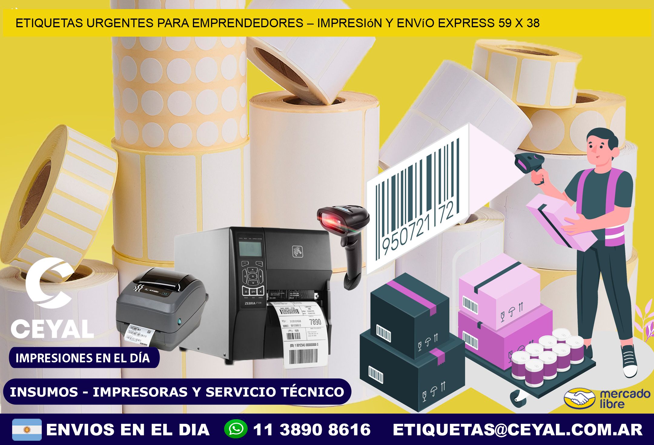 Etiquetas Urgentes para Emprendedores – Impresión y Envío Express 59 x 38