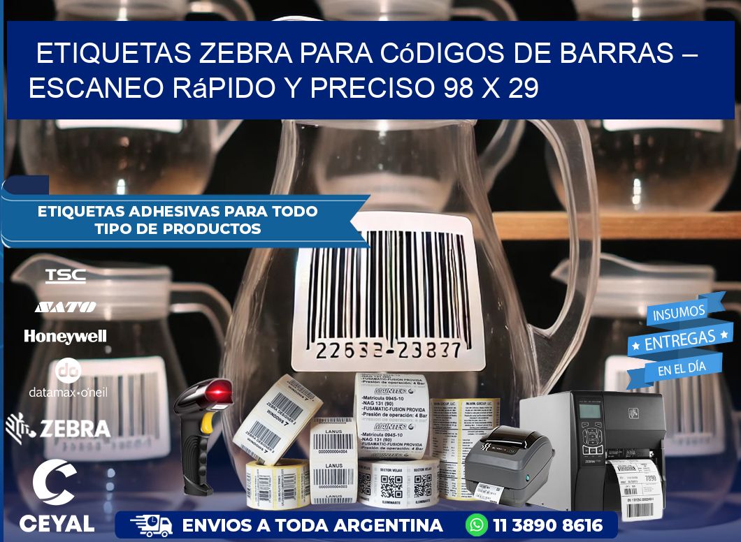 Etiquetas Zebra para Códigos de Barras – Escaneo Rápido y Preciso 98 x 29