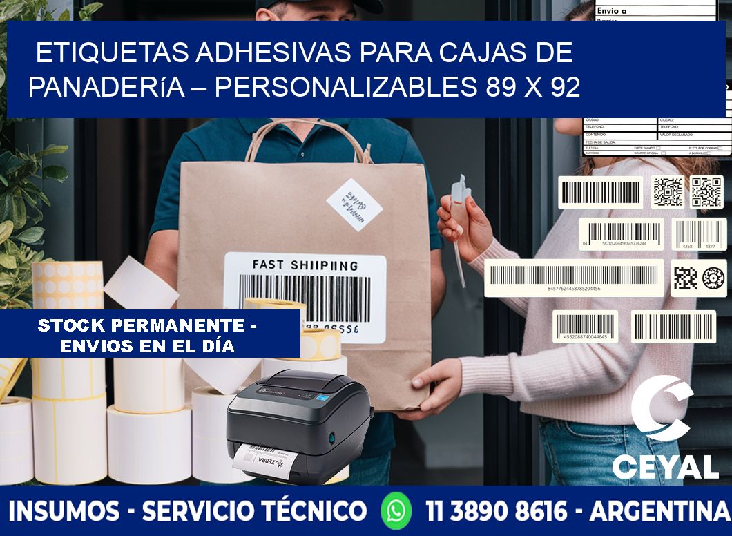 Etiquetas adhesivas para cajas de panadería – Personalizables 89 x 92