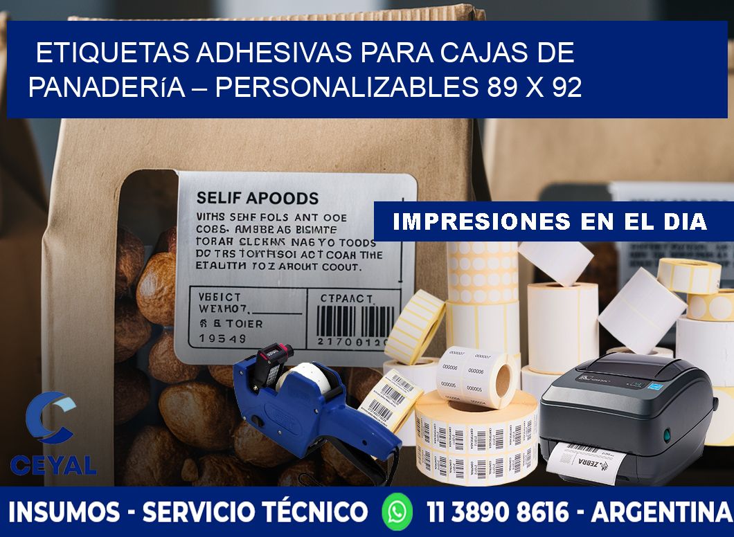 Etiquetas adhesivas para cajas de panadería – Personalizables 89 x 92