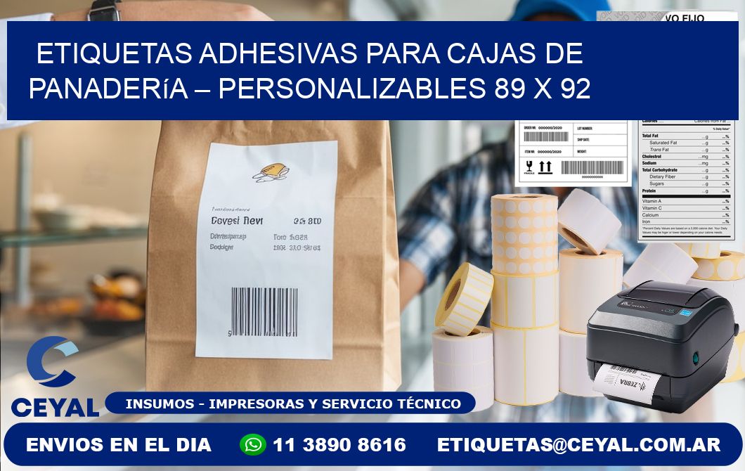 Etiquetas adhesivas para cajas de panadería – Personalizables 89 x 92