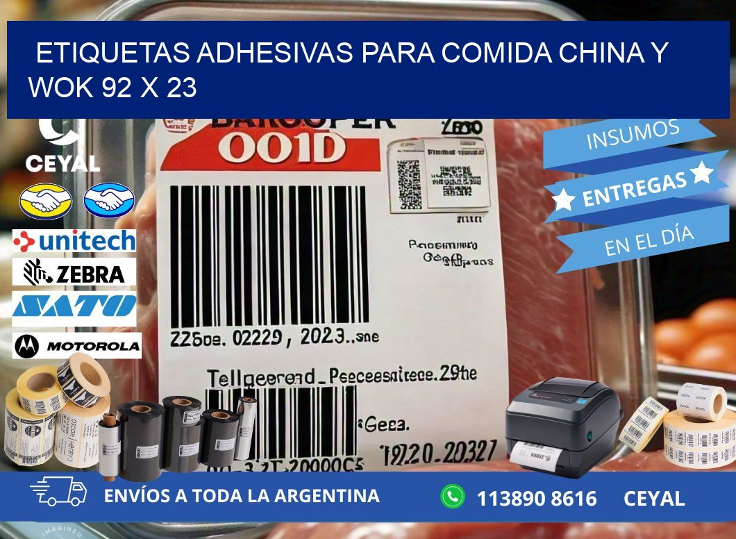 Etiquetas adhesivas para comida china y wok 92 x 23