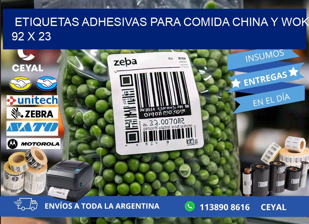 Etiquetas adhesivas para comida china y wok 92 x 23