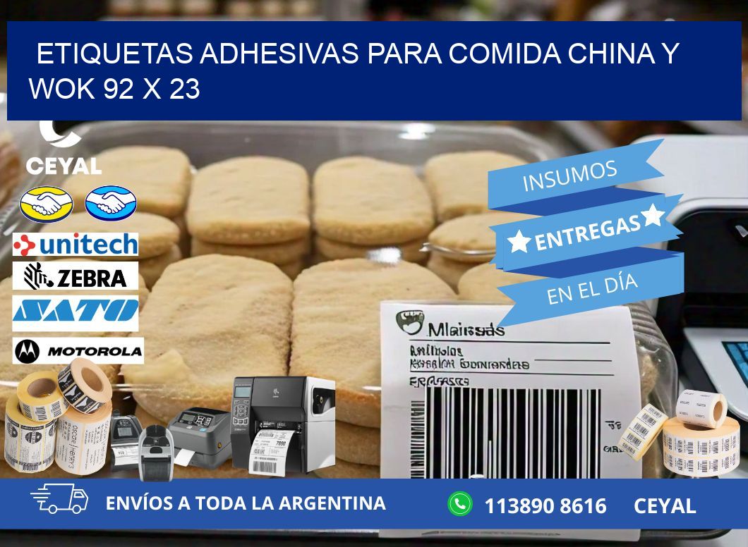 Etiquetas adhesivas para comida china y wok 92 x 23