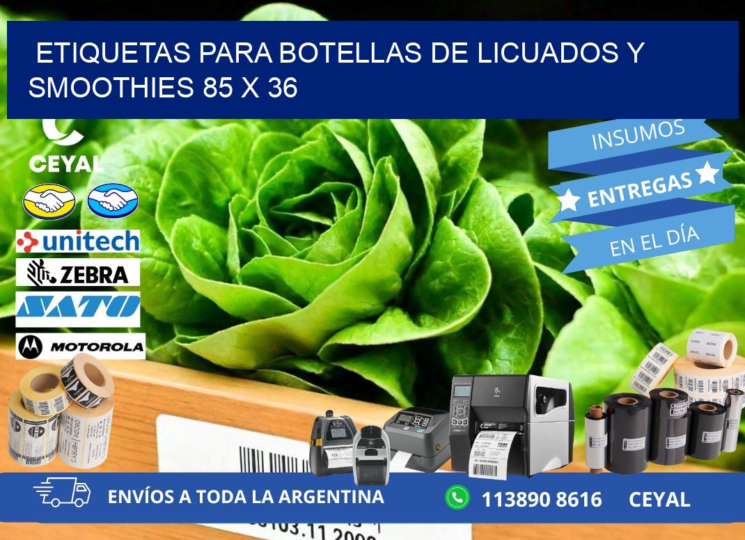 Etiquetas para botellas de licuados y smoothies 85 x 36