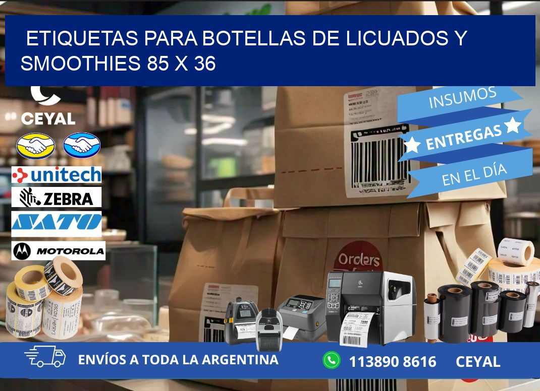 Etiquetas para botellas de licuados y smoothies 85 x 36