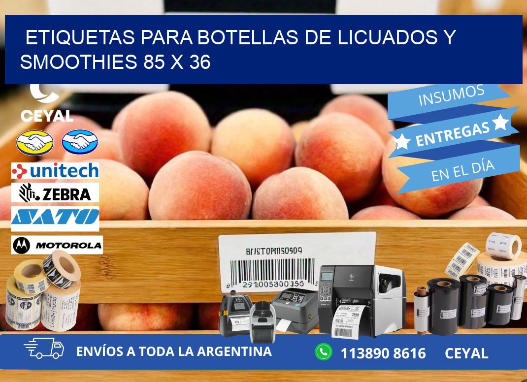 Etiquetas para botellas de licuados y smoothies 85 x 36