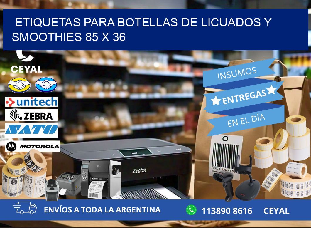 Etiquetas para botellas de licuados y smoothies 85 x 36