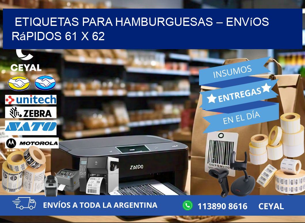 Etiquetas para hamburguesas – Envíos rápidos 61 x 62