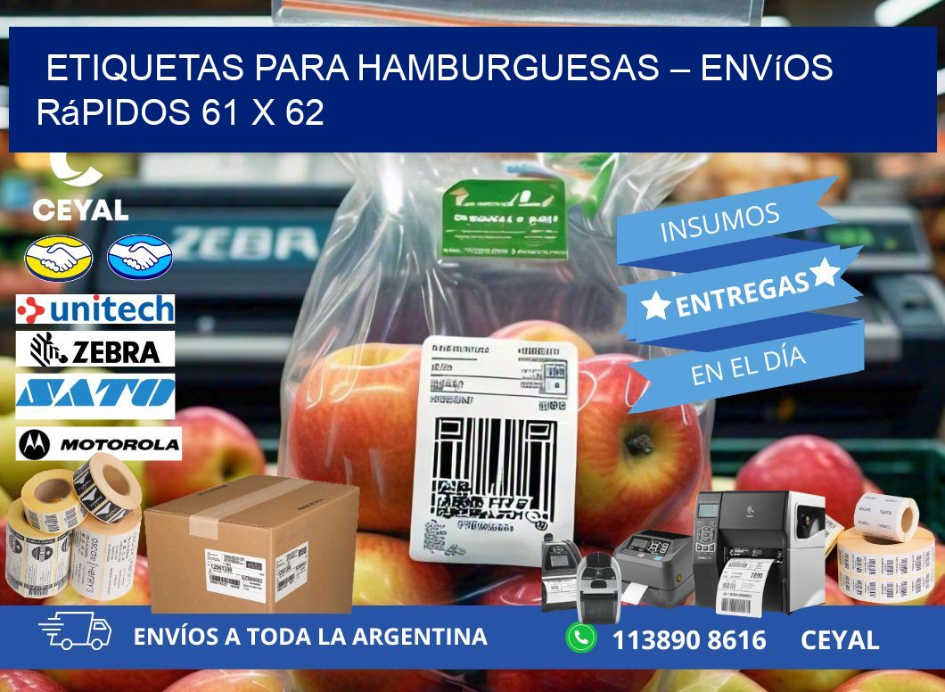 Etiquetas para hamburguesas – Envíos rápidos 61 x 62