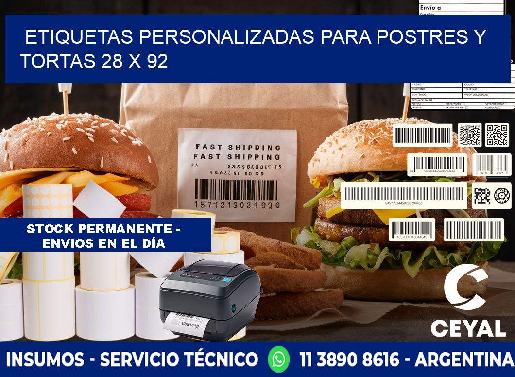 Etiquetas personalizadas para postres y tortas 28 x 92