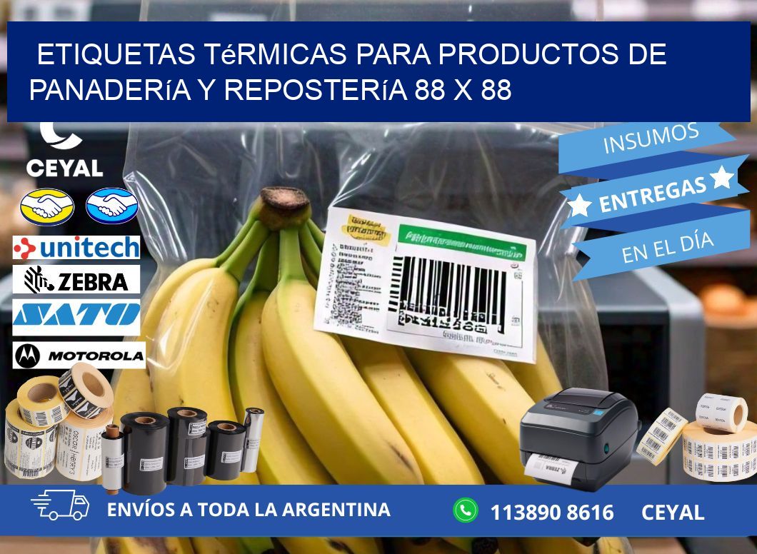 Etiquetas térmicas para productos de panadería y repostería 88 x 88