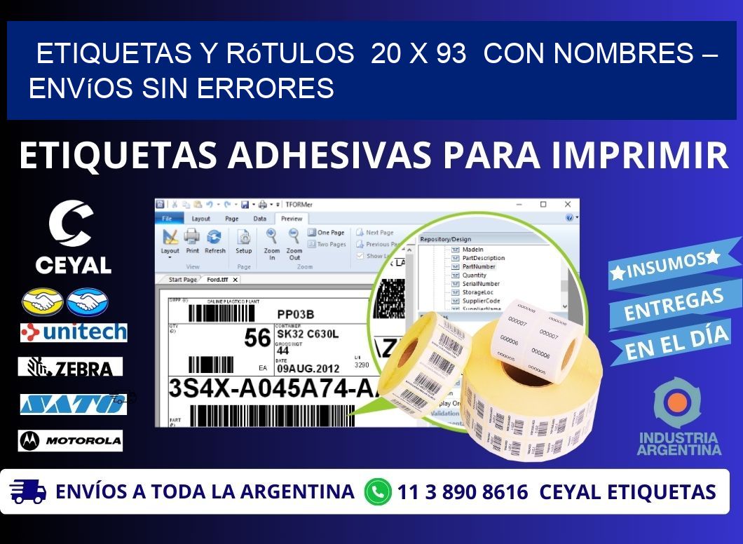 Etiquetas y Rótulos  20 x 93  con Nombres – Envíos sin Errores