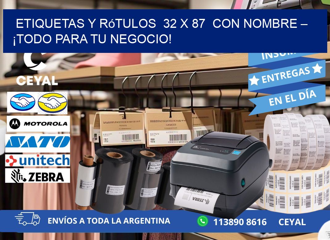 Etiquetas y Rótulos  32 x 87  con Nombre – ¡Todo para tu Negocio!