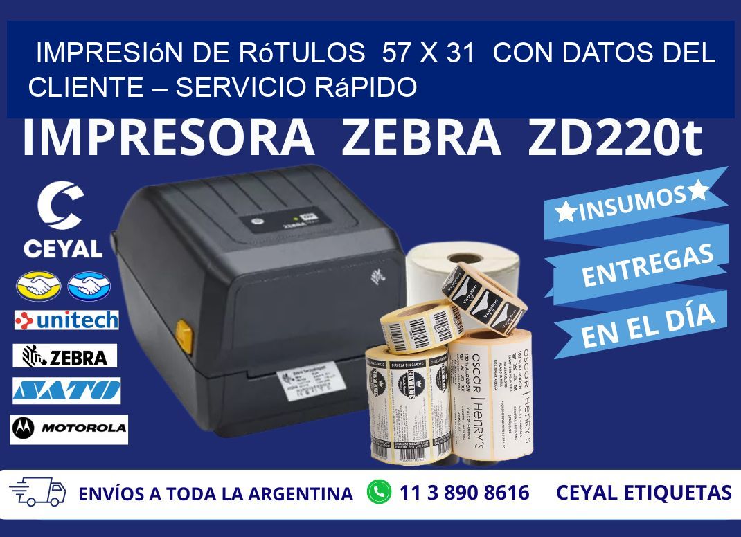 Impresión de Rótulos  57 x 31  con Datos del Cliente – Servicio Rápido