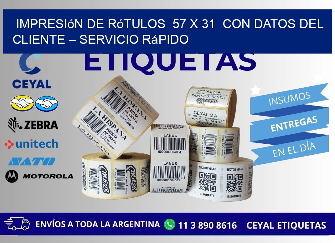 Impresión de Rótulos  57 x 31  con Datos del Cliente – Servicio Rápido