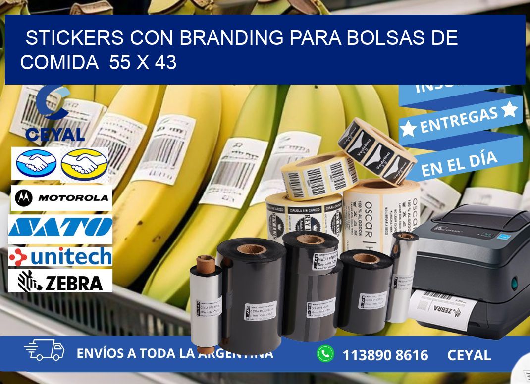 STICKERS CON BRANDING PARA BOLSAS DE COMIDA  55 x 43