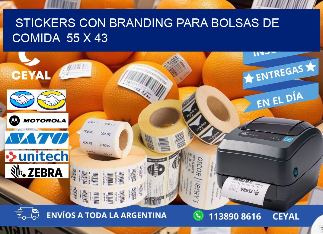 STICKERS CON BRANDING PARA BOLSAS DE COMIDA  55 x 43