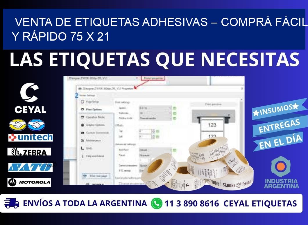 VENTA DE ETIQUETAS ADHESIVAS – COMPRÁ FÁCIL Y RÁPIDO 75 x 21