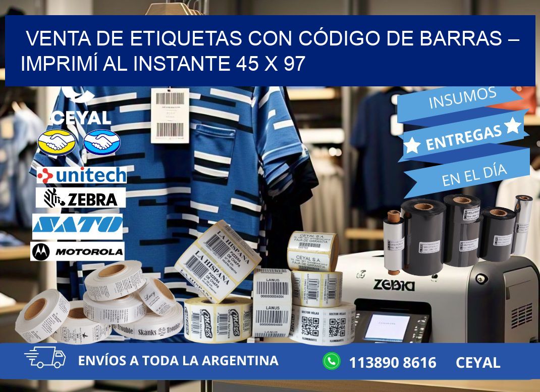 VENTA DE ETIQUETAS CON CÓDIGO DE BARRAS – IMPRIMÍ AL INSTANTE 45 x 97