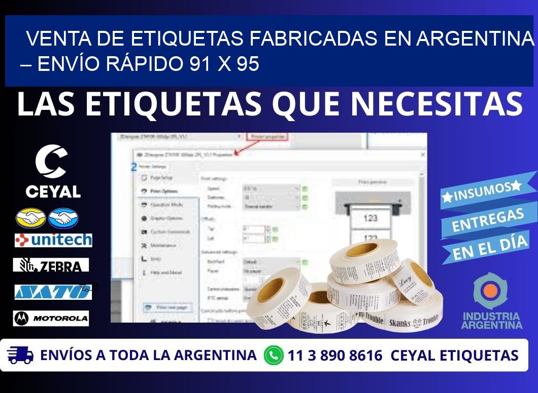 VENTA DE ETIQUETAS FABRICADAS EN ARGENTINA – ENVÍO RÁPIDO 91 x 95