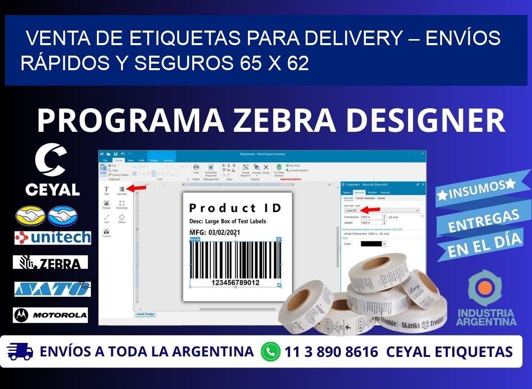 VENTA DE ETIQUETAS PARA DELIVERY – ENVÍOS RÁPIDOS Y SEGUROS 65 x 62