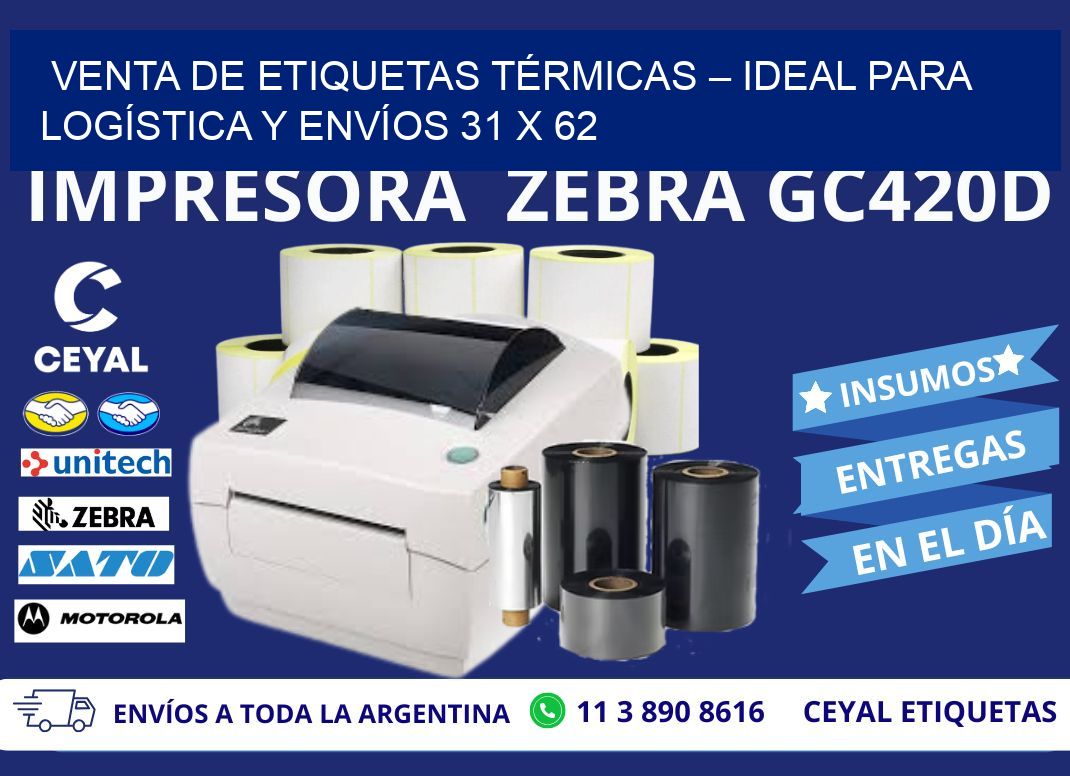 VENTA DE ETIQUETAS TÉRMICAS – IDEAL PARA LOGÍSTICA Y ENVÍOS 31 x 62