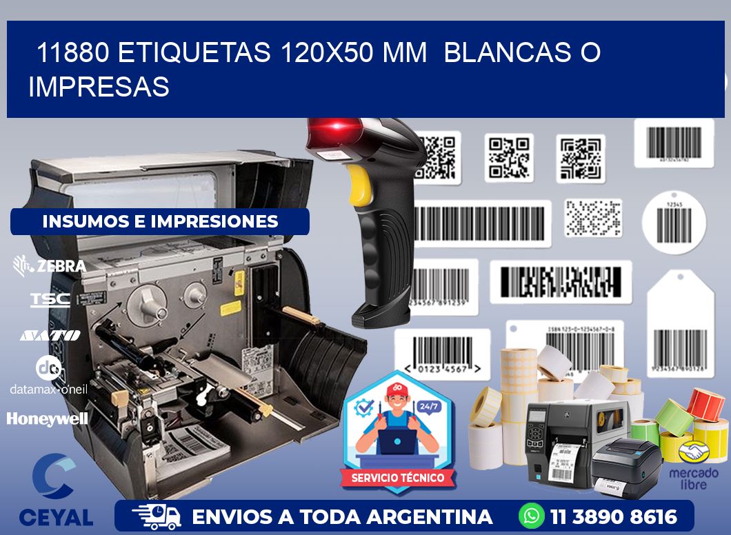 11880 ETIQUETAS 120x50 mm  BLANCAS O IMPRESAS