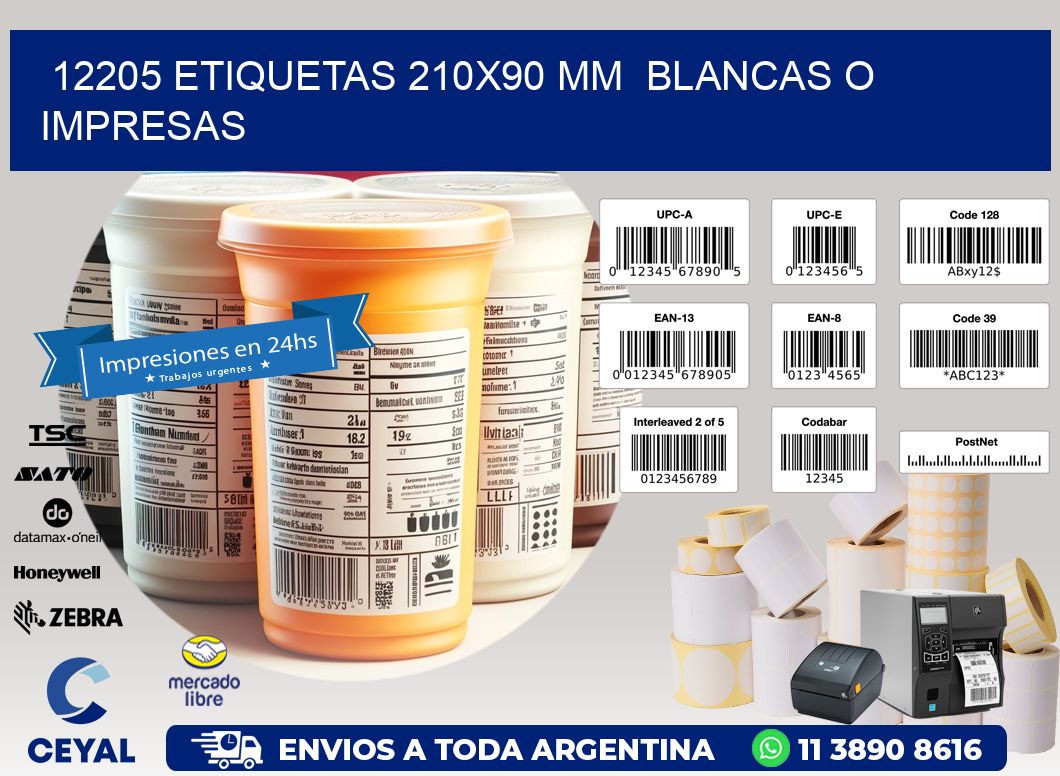 12205 ETIQUETAS 210x90 mm  BLANCAS O IMPRESAS
