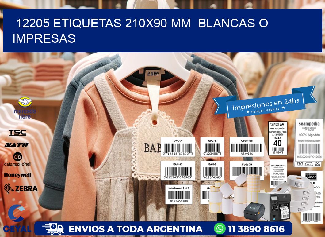 12205 ETIQUETAS 210x90 mm  BLANCAS O IMPRESAS