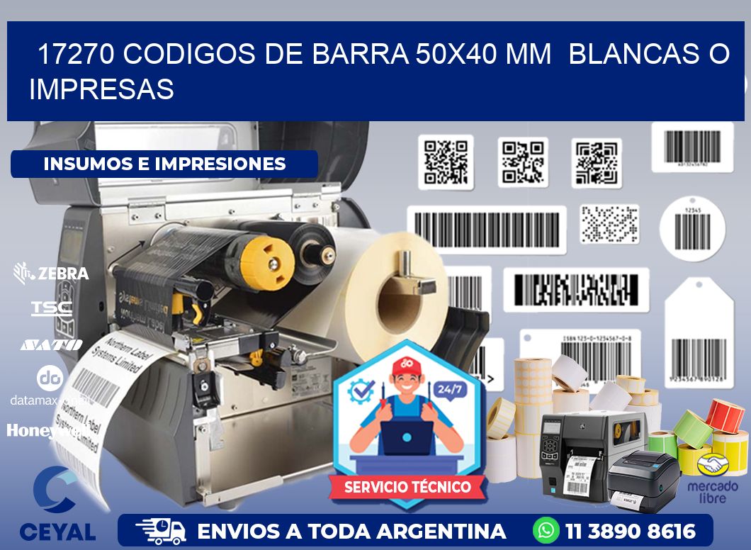 17270 CODIGOS DE BARRA 50x40 mm  BLANCAS O IMPRESAS