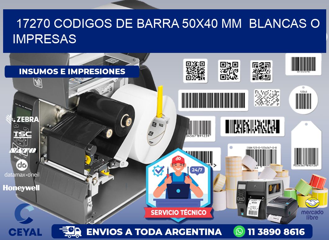 17270 CODIGOS DE BARRA 50x40 mm  BLANCAS O IMPRESAS